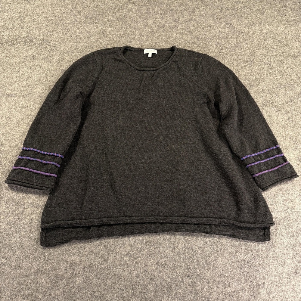 Habitat Sweater Womens Large Gray Cotton Tunic 3/4 Sleeve Roll Collar Top Lagen